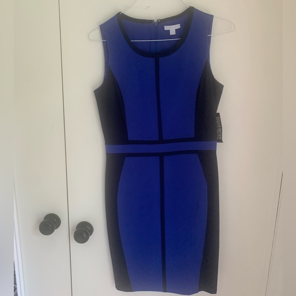New York & Company Blue and Black Sheath Midi Dress